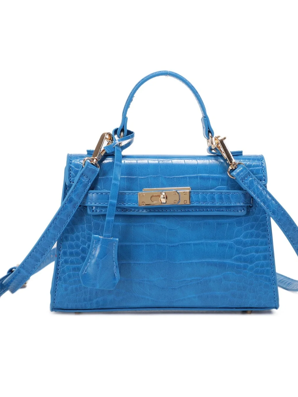 Alyssa Elegant Gold Croc-Embossed Mini Top-Handle Bag